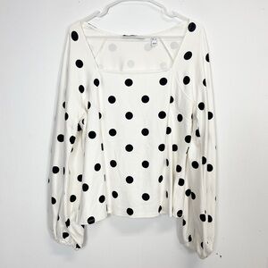 Girl With Curves Blouse Shirt Womens Large White Black Polka Dot Long Sleeve